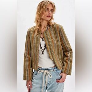 Free People We The Free Zandi Woven Quilted Boxy Cropped Jacket L NWT